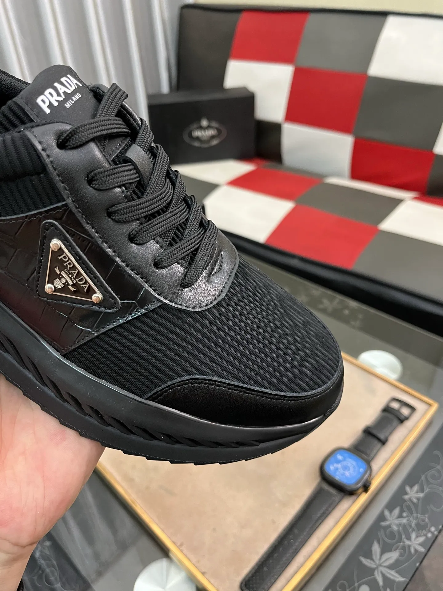 Men's shoes 💰458⌚️⌚️[PRADA] Prada Hong Kong counter casual shoes, counter quality, high-quality workmanship, uppers made of imported breathable fly-knit mesh fabric, comfortable and breathable lining, original air-cushion elastic outsole, casual fashion, high-end quality, size: 38-444️⃣Colors available